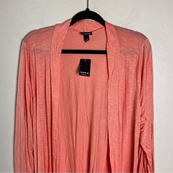 Torrid Coral Curved Cardigan Slub Cocoon Cardigan Open Front Sweater 2X NWT - Picture 4 of 14